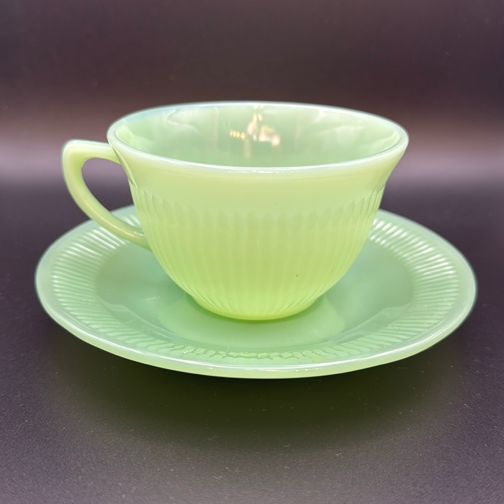 Fire King Jadeite Jane Ray Cup and Saucer - Vintage